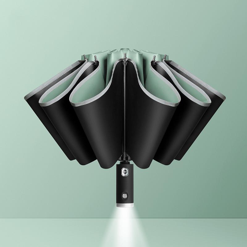Automatic Opening And Closing Umbrella Led Lighted Fully Automatic Reverse Business Sunshade Three Folding Folding Umbrella