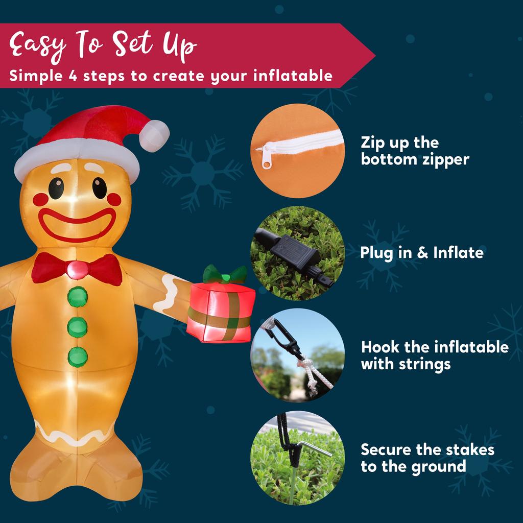 Joyfy 12 FT Christmas Inflatables Gingerbread Man Outdoor Decorations Blow Ups Yard with Built-in LEDs for Holiday Party Decor