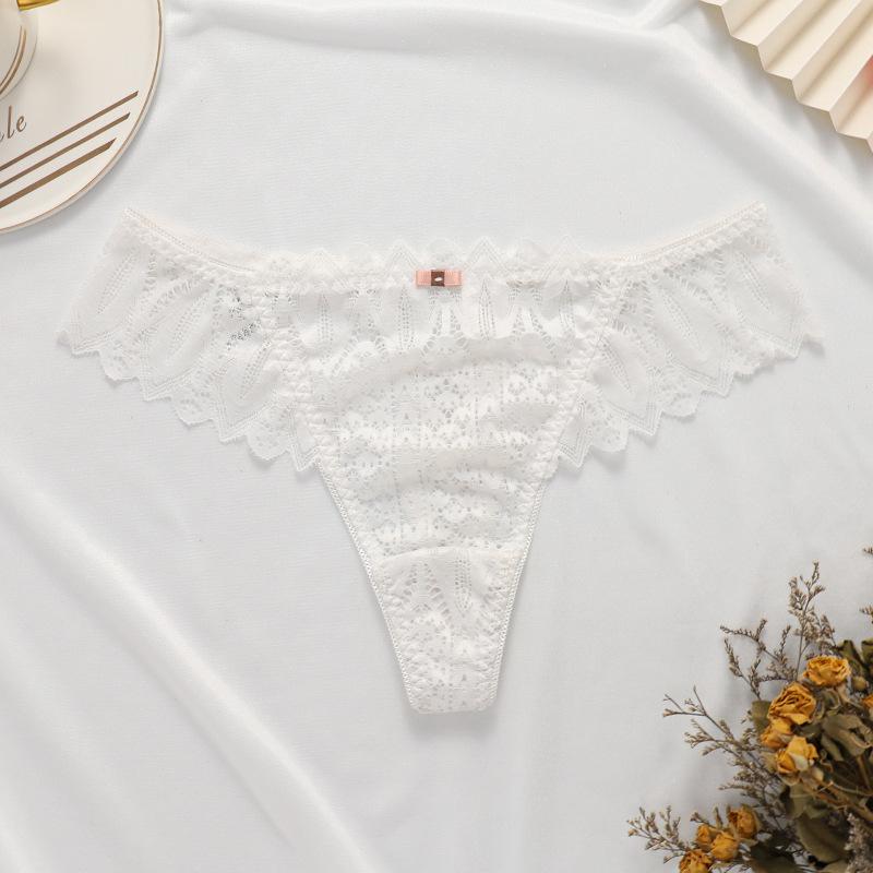 Lace Low-Rise Thong with Crossover Strap and Seamless Design