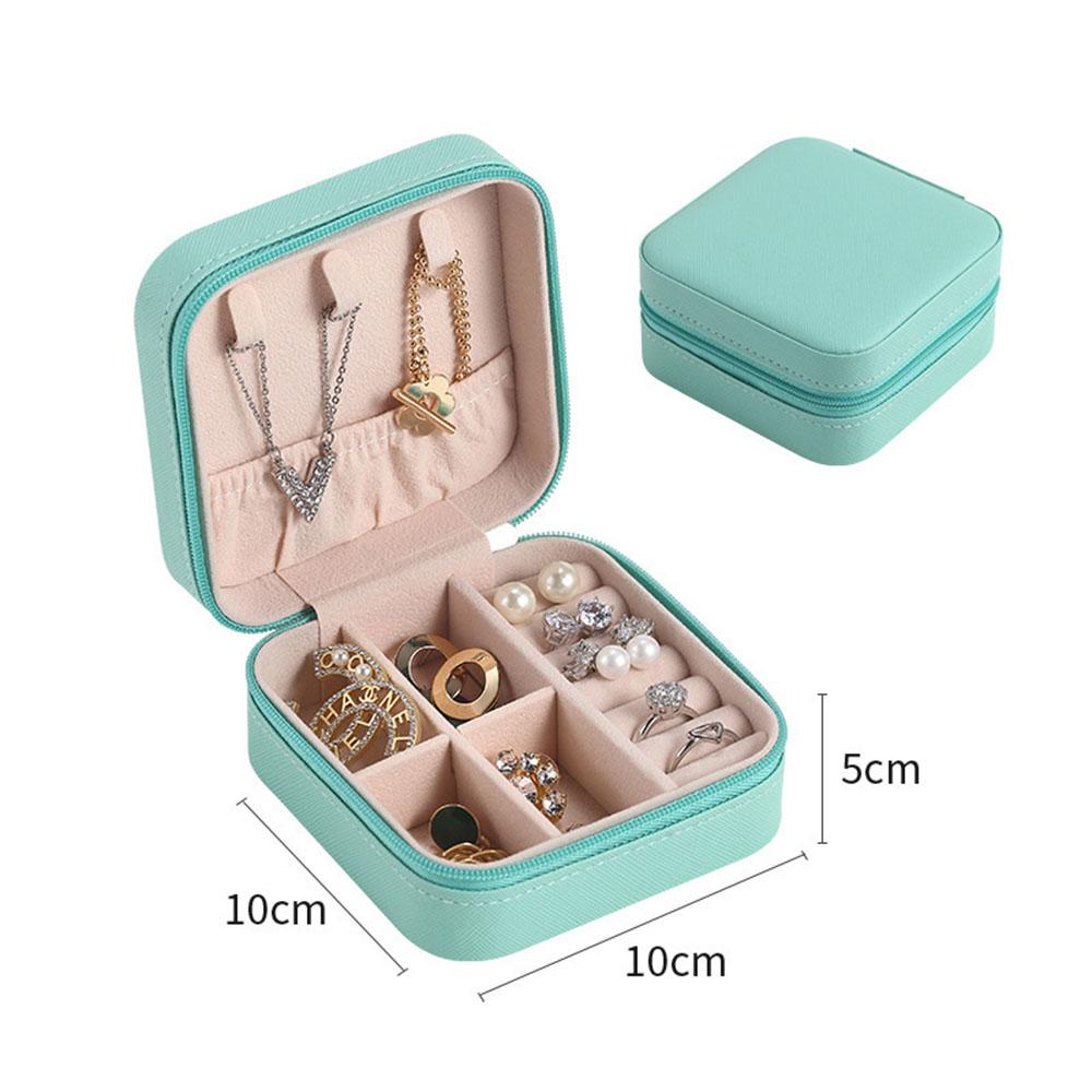 Portable Leather Jewelry Storage Box - Travel Organizer for Earrings, Necklace & Ring