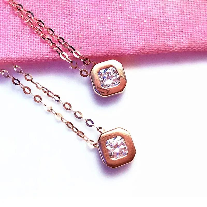 Copper plated rose gold White Zircon necklaces Simple Charms Small Round Square Pendant Engagement collar chain fine Zircon