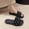 Sexy Women's Cloth Slippers Soft Sole Slip On Flat Slippers Home Mute Anti-slip Slides Outdoor Street Sandals Sandalias De Mujer