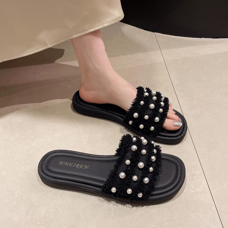 Sexy Women's Cloth Slippers Soft Sole Slip On Flat Slippers Home Mute Anti-slip Slides Outdoor Street Sandals Sandalias De Mujer