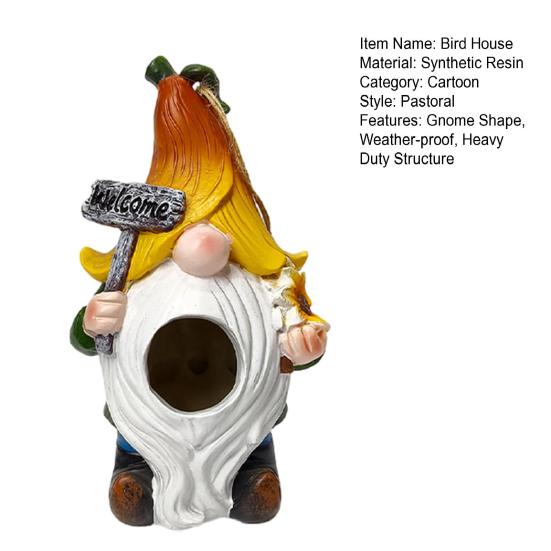 Gnome Statue Bird House Weather-proof Outdoor Garden Yard Hanging Bird House Outside Hummingbird Feeder Decoration