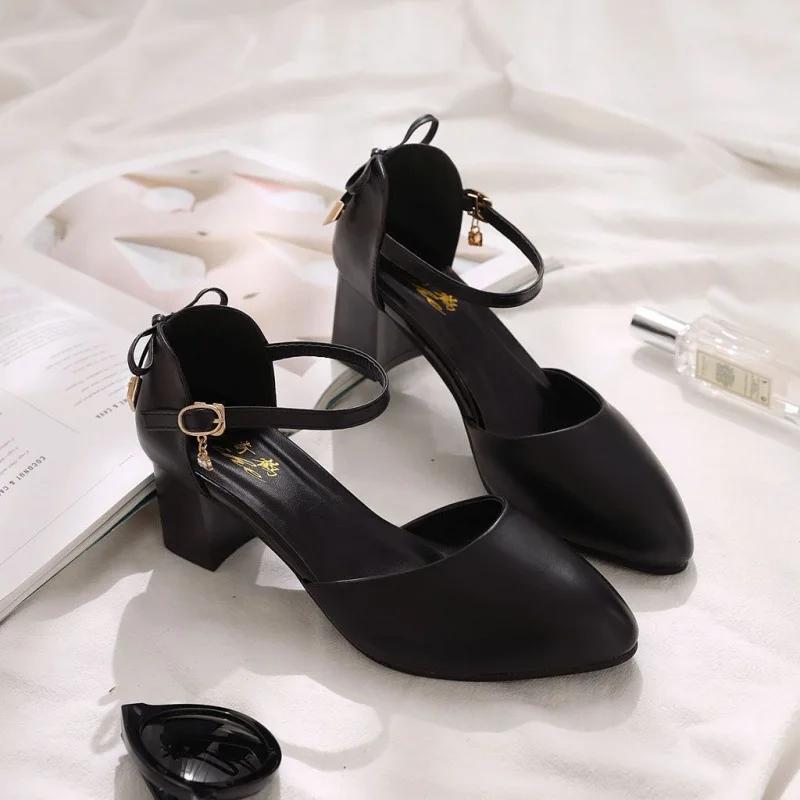 2025 Pumps Women Bow Mid Heels Two-Piece Shoes Buckle Pointed Toe Footwear Ladies Summer Elegant Shoes Female Beige Apricot