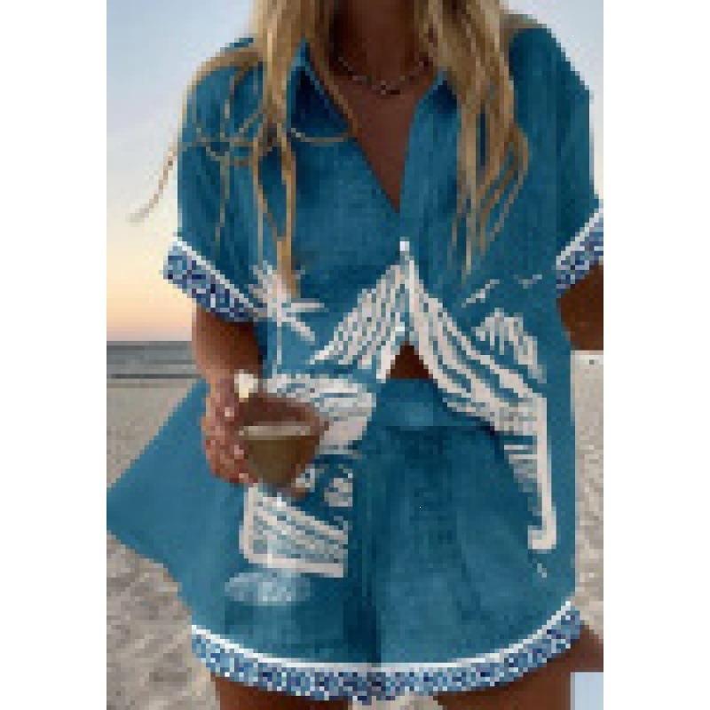 1116 spring and summer European and American fashion women's clothing printed loose shorts short-sleeved shirts cartoon POD fixed