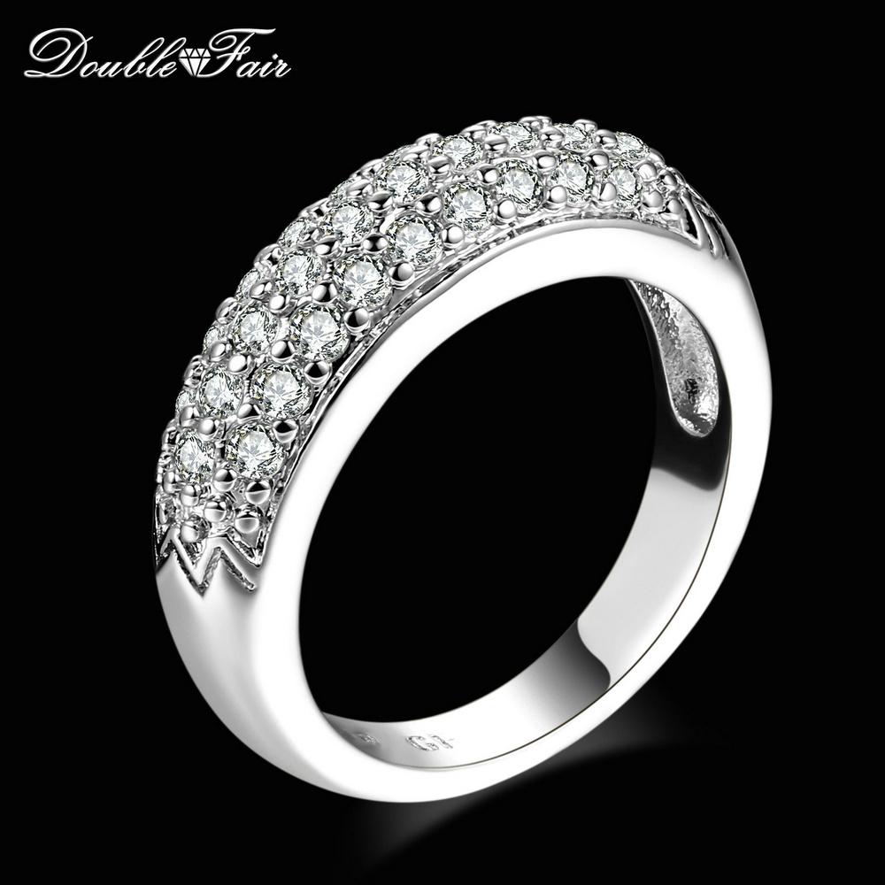 Double Fair Women's Engagement Rings Rose Gold Color Crystal Fashion White CZ Stone Wedding Ring Jewelry For Women DFR061