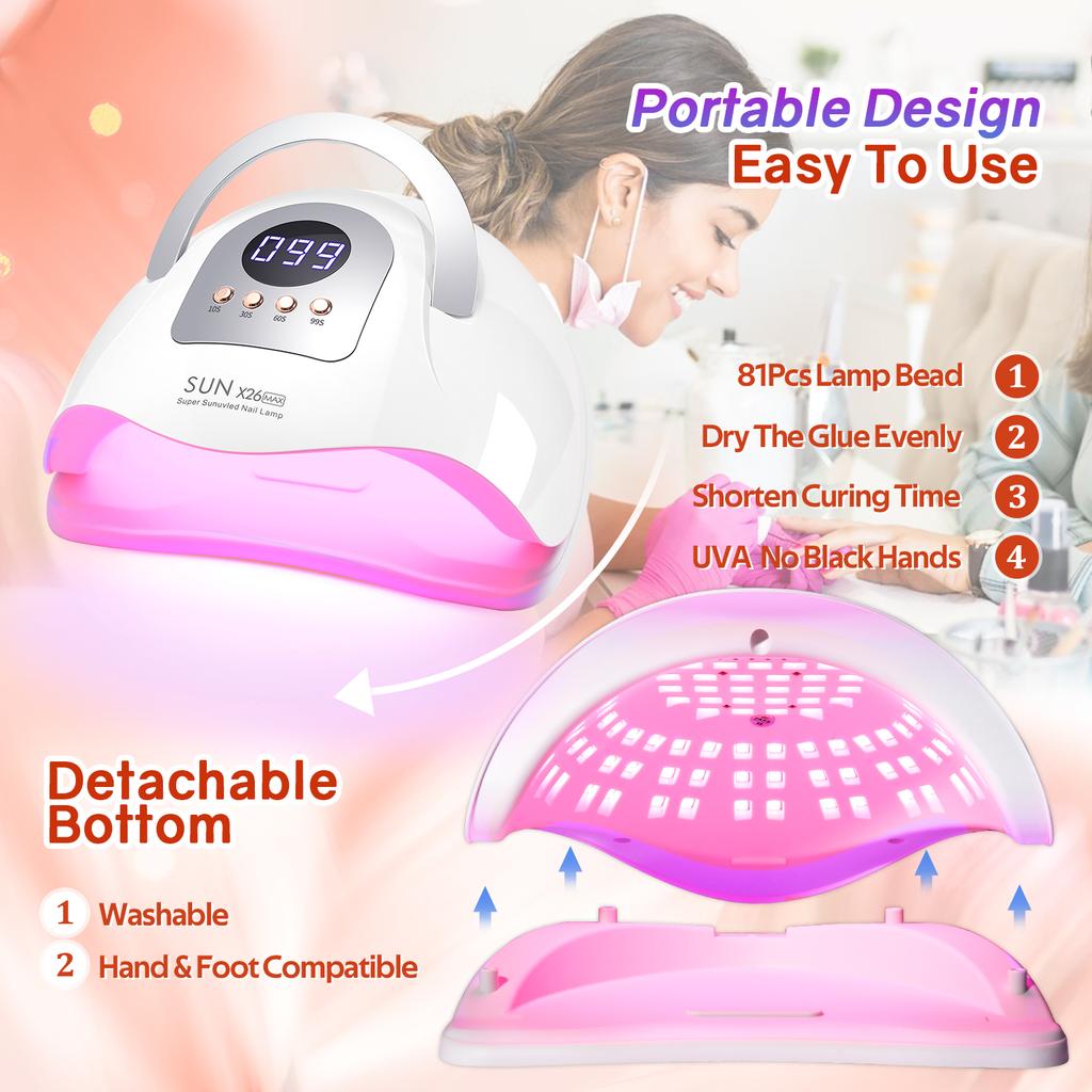 380W LED UV Light Dryer for Nails Gel Polish with 81LEDs 4 Timer Setting HD Display Screen Auto Sensor Professional Nail Light