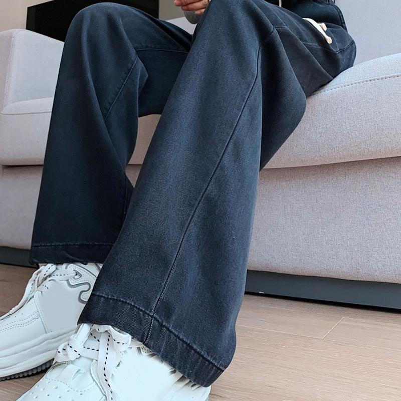 Spring Summer Loose Women Jeans Fashion Drawstring Straight Leg Wide Leg Casual Long Denim Pants Female Plus Size Elegant Trousers 831