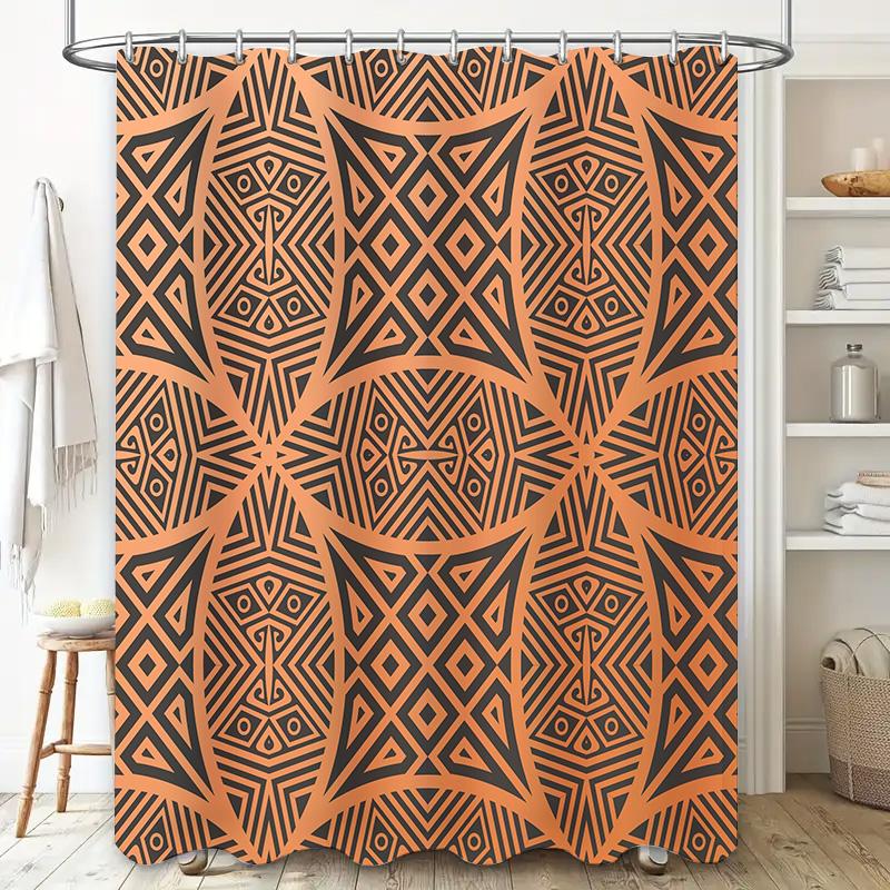 Modern Geometric Shower Curtain Bold Black Orange Design for Bath Decor Polyester Fabric Water Resistant Available in Custom Siz
