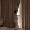 French Scandinavian Style Printed Bedroom Hooks, Perforated Curtains, Full Blackout Sun Protection Cloth