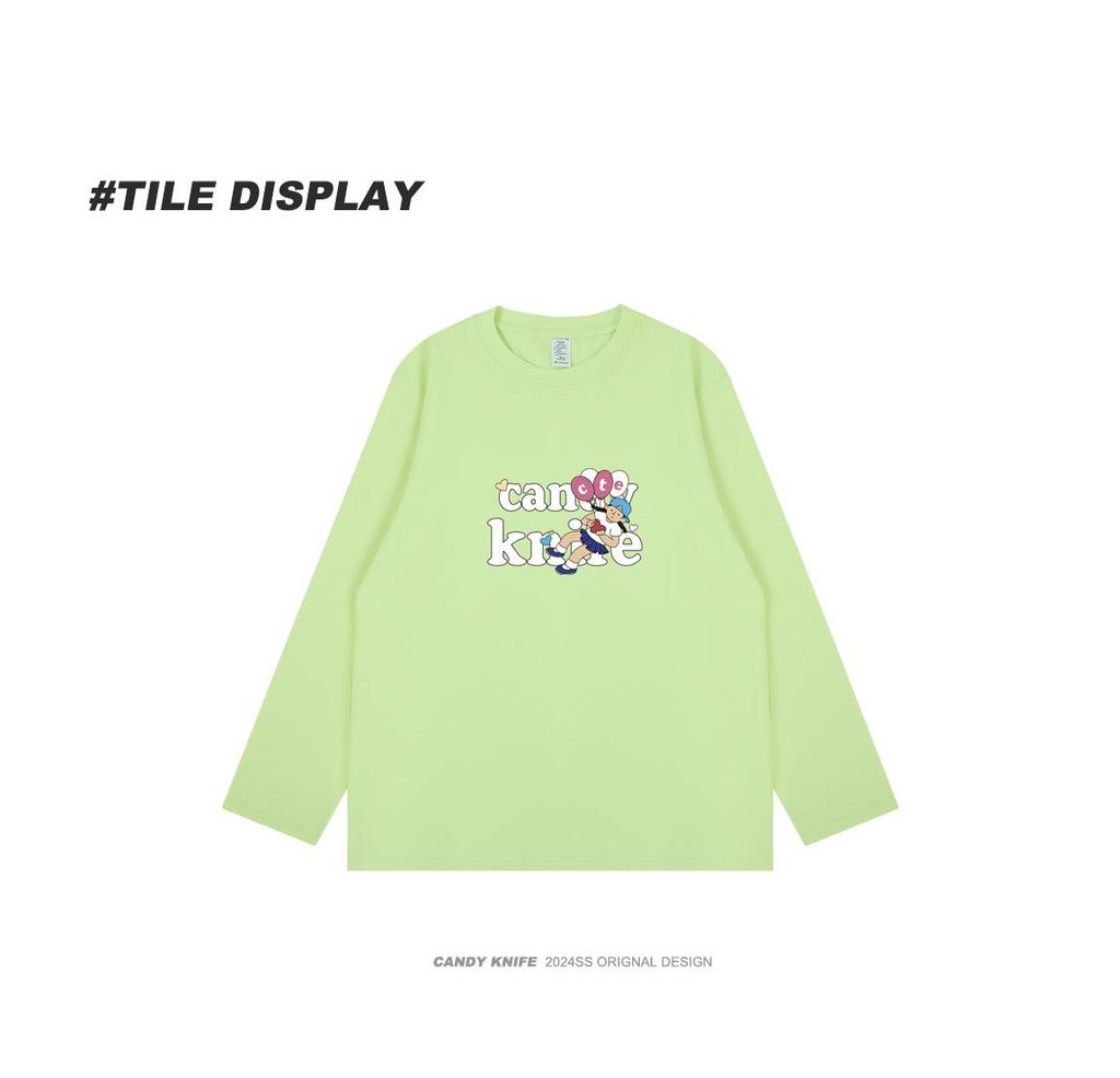 2024 Trendy Cartoon Print Long Sleeve T-shirt for Couples - Versatile and Loose Fit