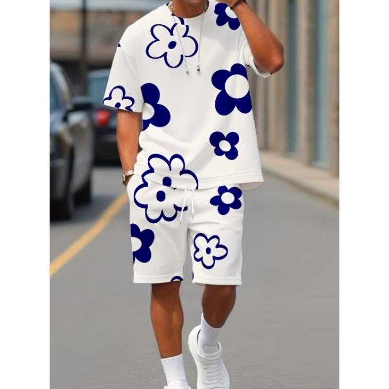 Men s floral print casual resort style suit S