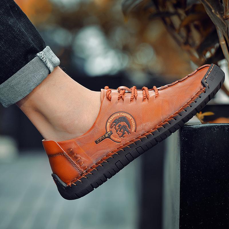 Pantofi casual retro pentru bărbați, cizme casual din piele naturală lucrate manual, mărime mare, ghete la gleznă