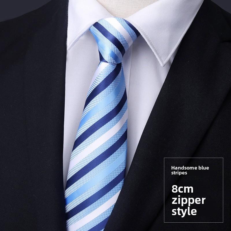 Men Kids Striped Pattern Tie With Zipper Closure For Formal Ceremonies