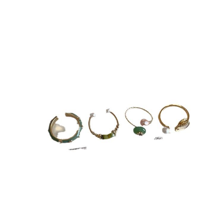 French Retro Pearl & Stone Drip Oil Metal Ring: Chic, Versatile, Elegant Women's Finger Accessory