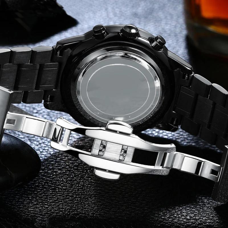 Multifunktionale Herren Quarz Uhr Business Strass Edelstahl Kalender Zeitmessung Armbanduhr