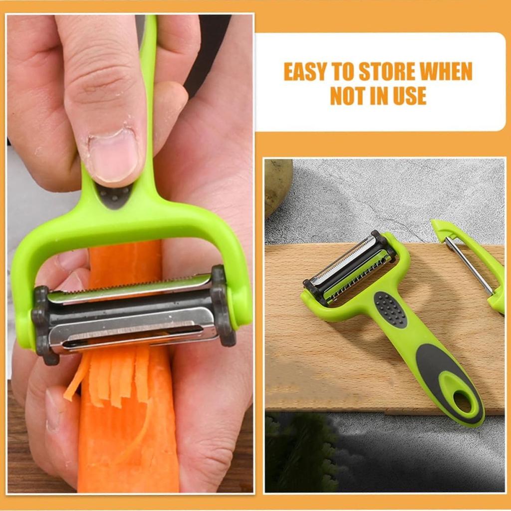 SINBINTA Vegetable and Fruit Peeler Set of 2, Stainless Steel/PP, 14x7.1cm/18x5.2cm, Ergonomic Non-Slip Handle, Easy To Clean, Green