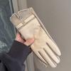 Leather gloves winter women's velvet thickened warm windproof cold outdoor riding electric car can be five fingers tide