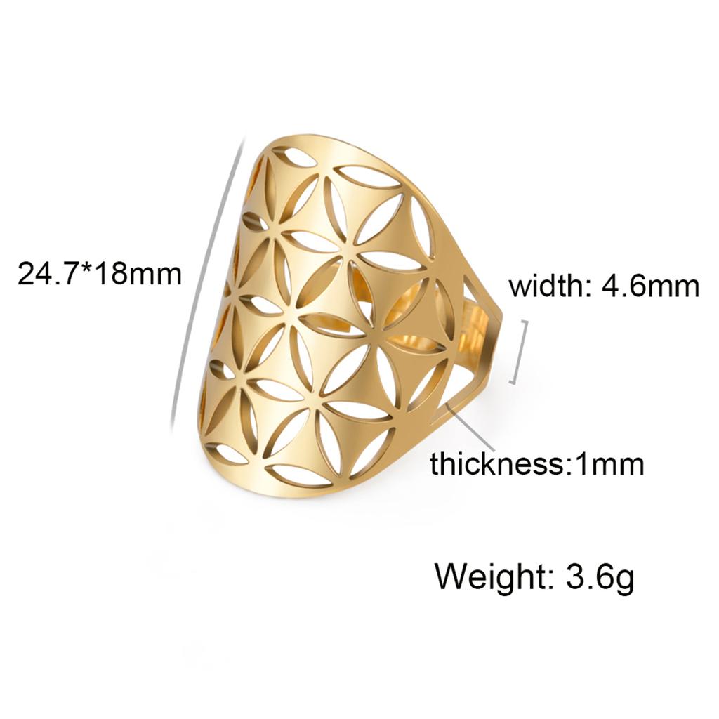 Flower of Life Ring Stainless Steel Sacred Geometry Archangel Metatron Ring Adjustable Amulet Jewelry Gift Wholesale