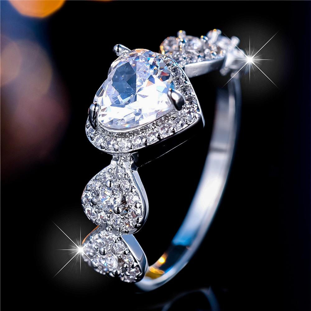 Luxury Female Big White Zircon Stone Heart Ring Silver Color Elegant Gift Wedding Jewelry For Women