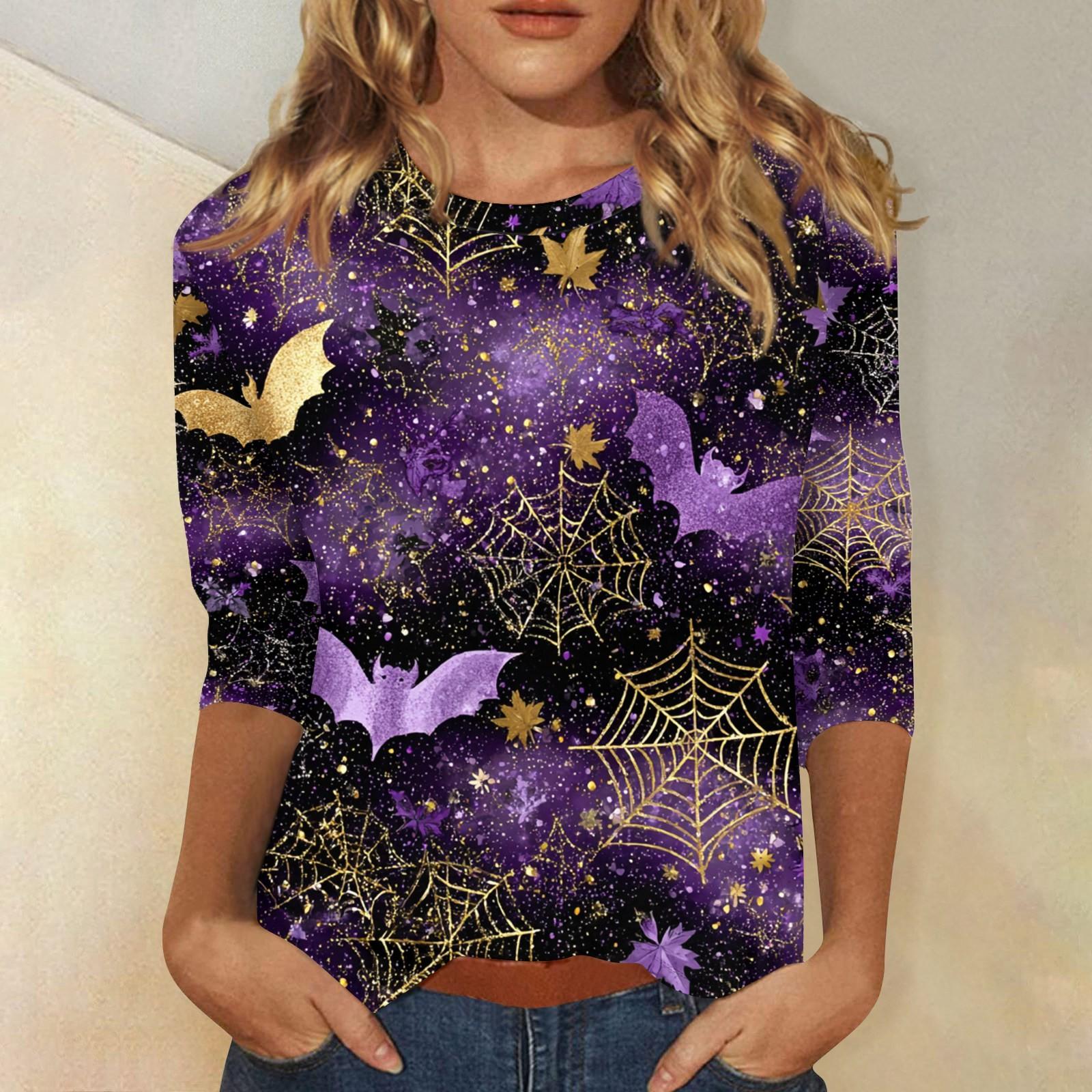 

Women s Fashion Casual Three-quarter Sleeve Halloween Printed Round Neck Top M