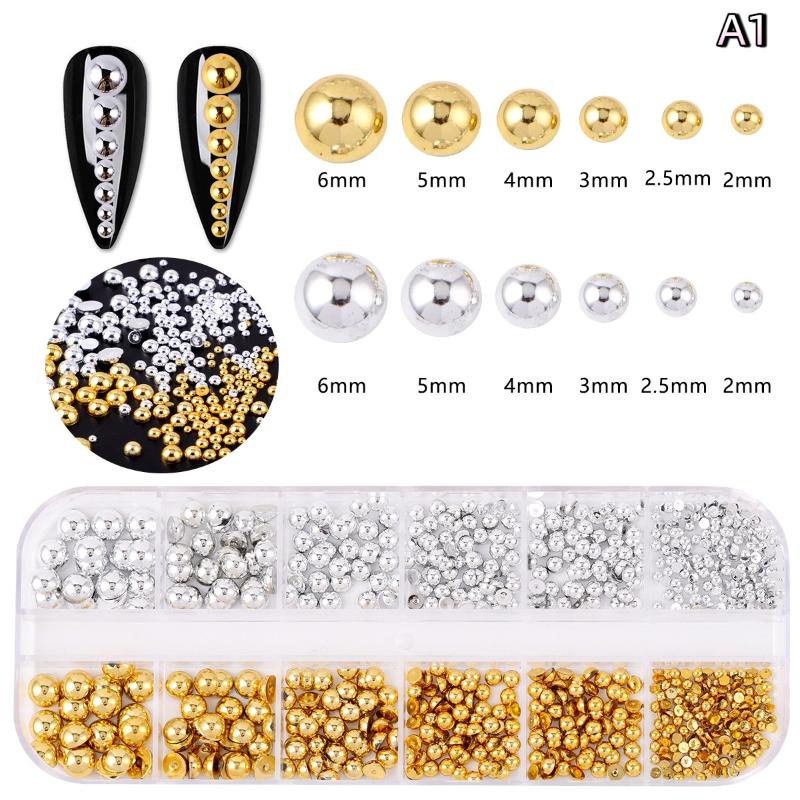 12Grids Mixed Semi-Circular Pearl Gold And Silver Nail Charms Nail Decor Manicure Nail Salon Accessories A1