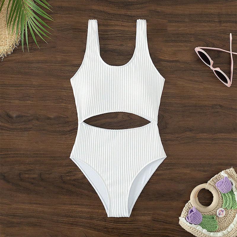 TS JYL-BK147 Solid Tummy Control Suit, Conservative Slim Swimwear For Beach L