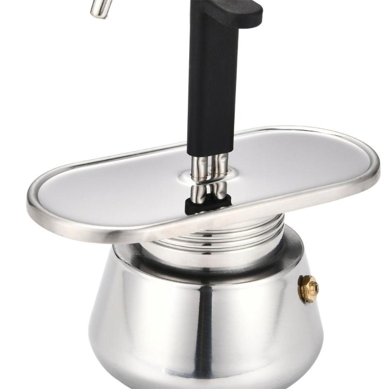 Induction-Compatible Double-Spout Mocha Pot, Brushed Steel Coffee Maker for About Two Espresso-Size Cups On Common Cooktops