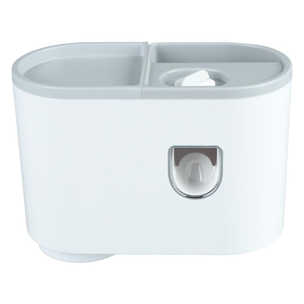 Wall Toothbrush Holder Top Storage Tray Adhesive Wall Mounted Toothbrush Rack with Toothpaste Dispenser for Bathroom