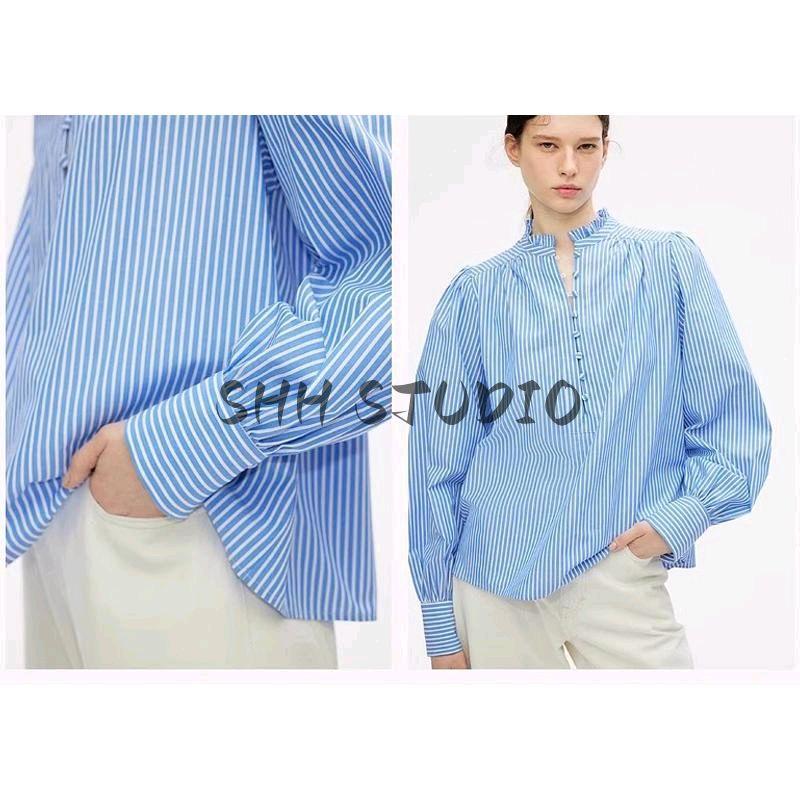 Spring New Women's Clothing Fashion Style Long Sleeves Fashion Casual Easiest for Match Pleated Collar Cotton Shirt 1270106