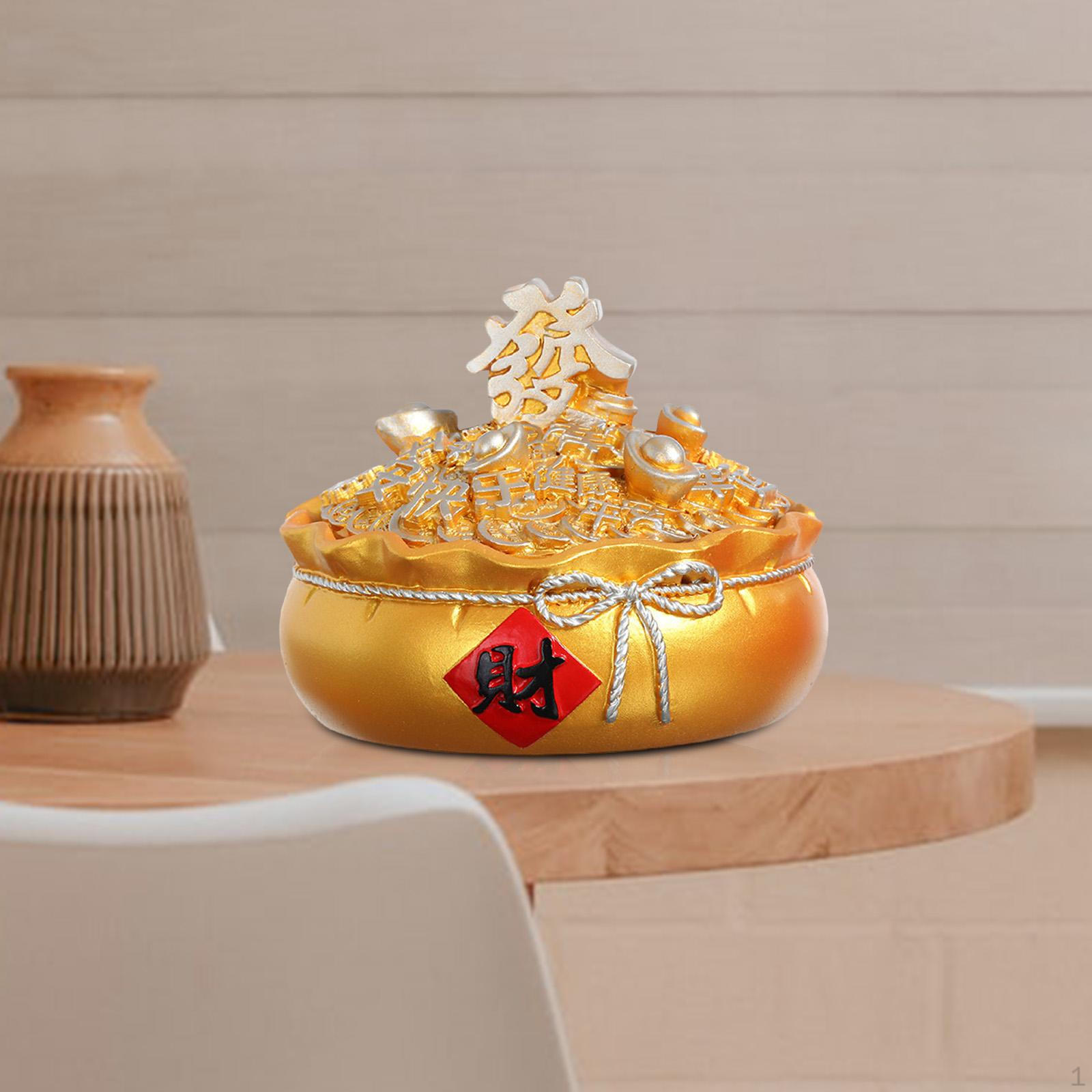 

Chinese with Lid Resin Crafts Sculpture for Home Decoration Men Gift Gold C