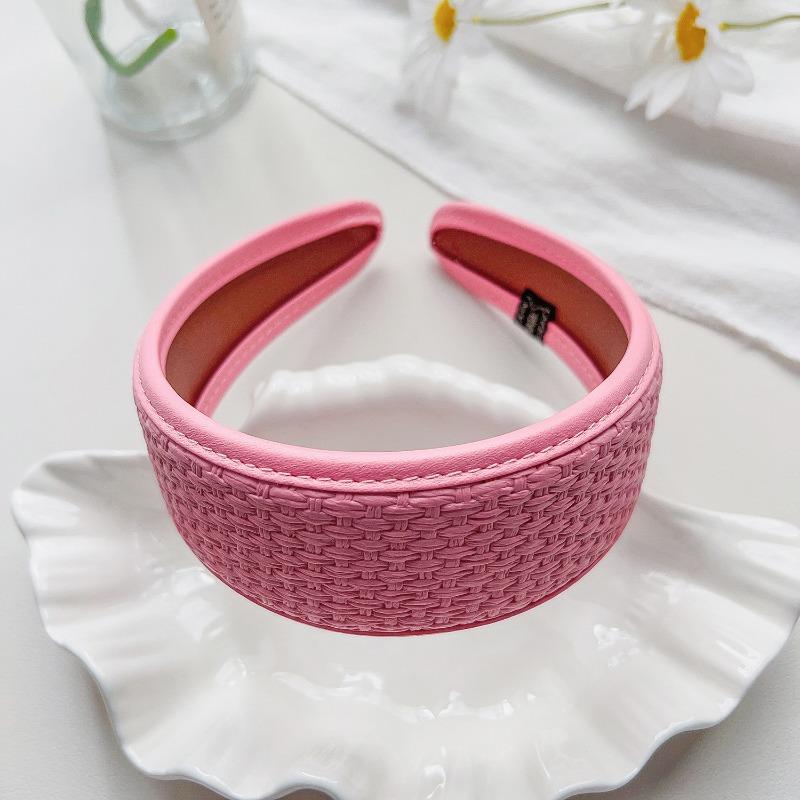 

Кожаный ободок с широким краем Модный ободок Аксессуар для волос с высоким давлением на макушку Заколка для волос Grid pink