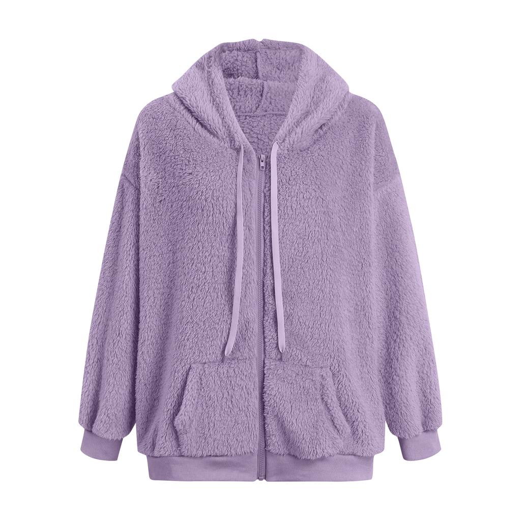 Women's Winter Fleece Windproof Zip Drawstring Front Pocket Outdoor Jacket Fleece Jacket
