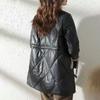 Winter Women's Thickened  Padded Jacket Stand Collar Slim Fit Padded PU Leather Coat