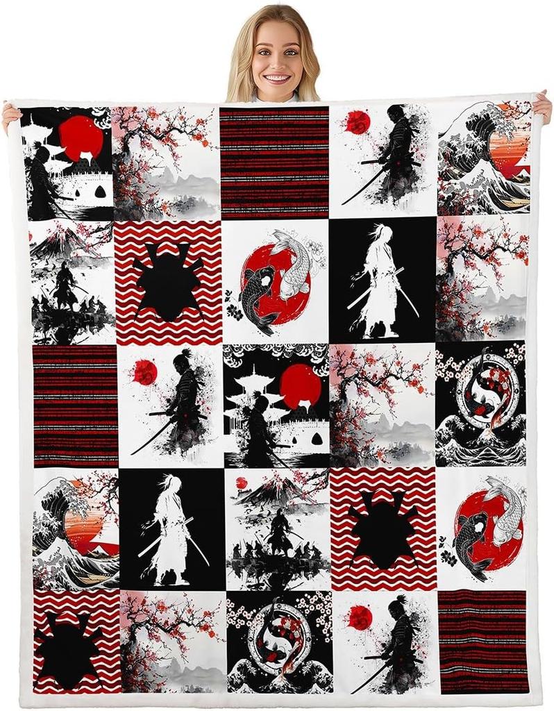 GUOYU Blanket Kids Japanese Geishas Fleece Throw Blanket Queen Boys Girls Cherry Blossoms Plush Blanket Japanese Style Sherpa Blanket Japanese