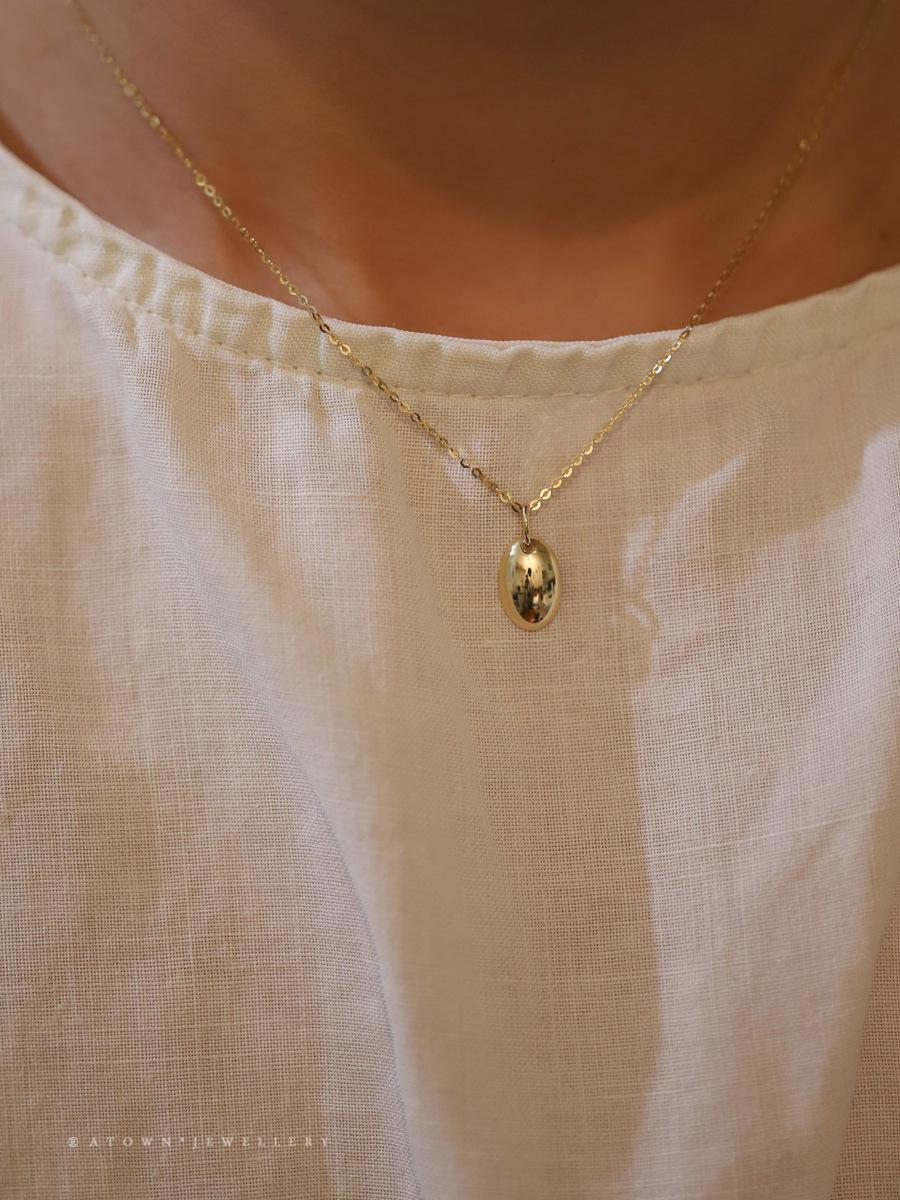 Minimalist Smooth Oval S925 Sterling Silver K-Gold Plated Pendant Necklace, Korean Design, Simple Style for Women Adjustable Total Length 45cm золотой