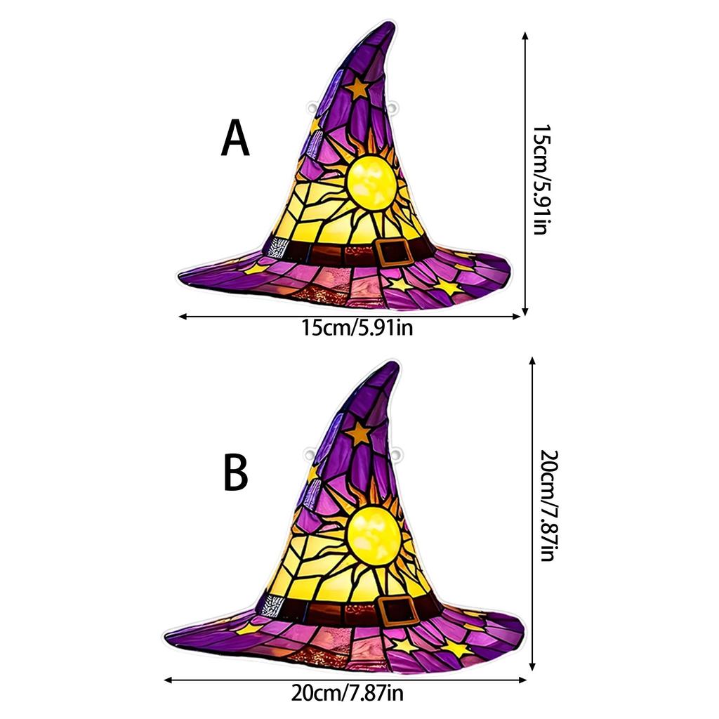Witch Hat Stained Glass Suncatcher Window Hanging Decoration Halloween Gothic Glass Ornament for Window Home Kitchen