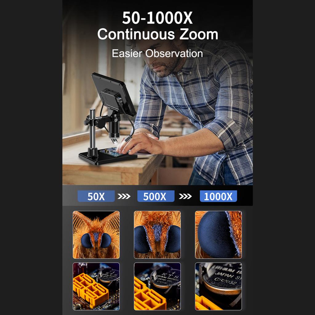 7  Digital Microscope, 1080P 1000X Coin Microscope Magnifier, 16MP Ultra Precise Focusing Soldering Microscopes for