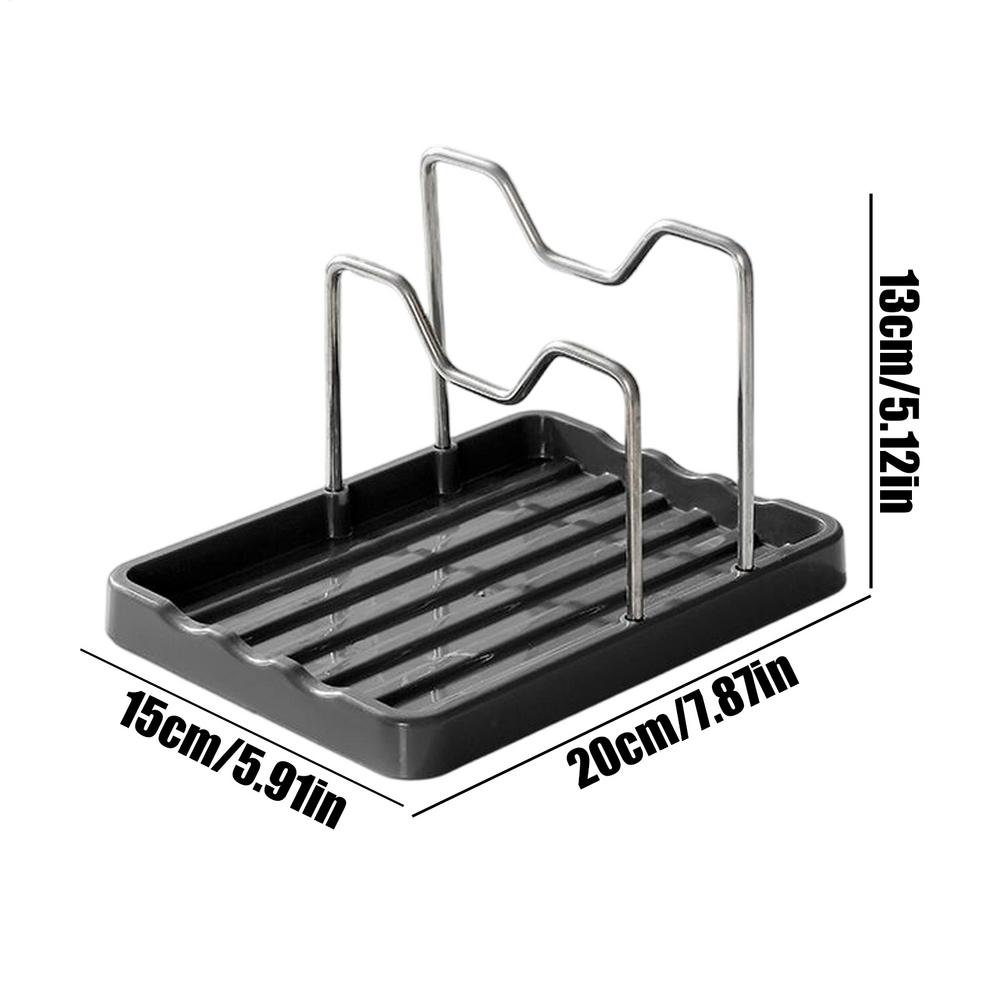 Space-Saving Pot Lid Organizer With Drip Tray Keeps Countertops Dry & Tidy Holds Lids & Spoons Sturdy Stand For Stovetop Cooking