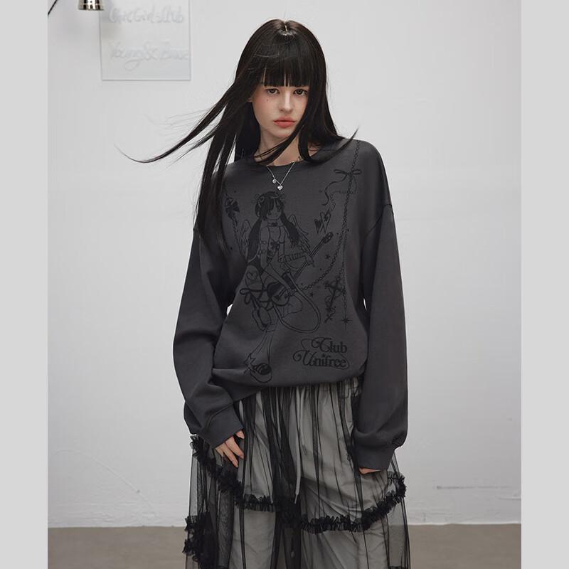 UNIFREE Dark Girl Sweet Cool Print Loose Sweatshirt