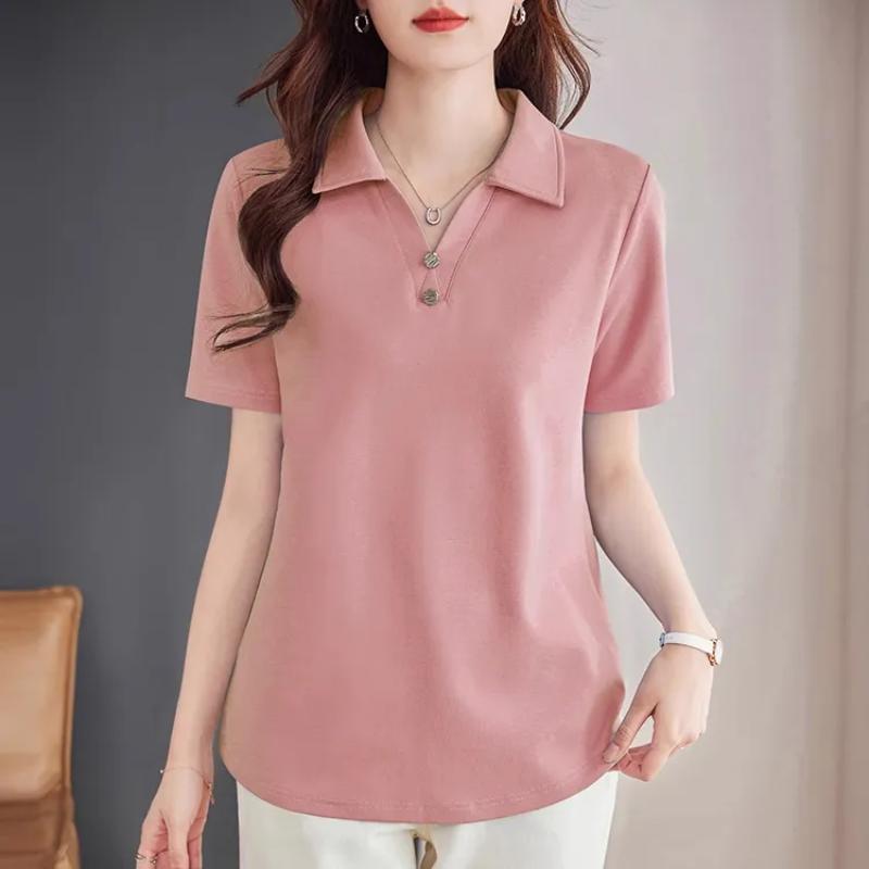

Women s Sage Green Polo Shirt V-Neck Short Sleeve Casual Top L рожевий
