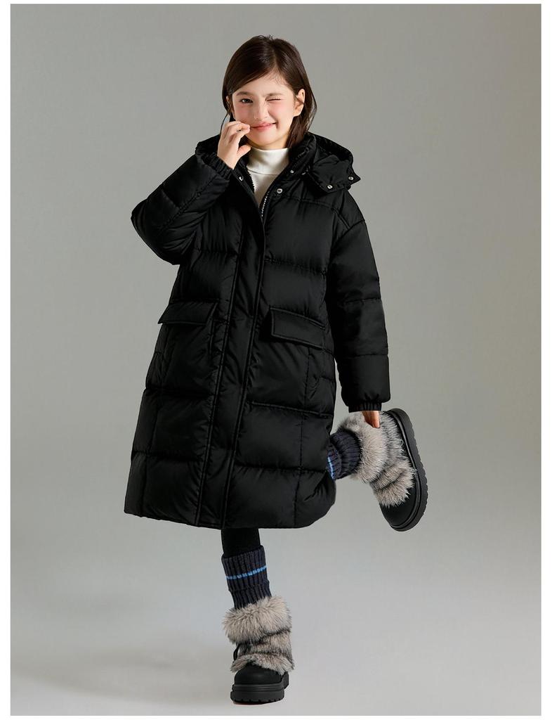 Girls' High Loft White Duck Down Long Winter Jacket - Water Repellent & Windproof (2025)