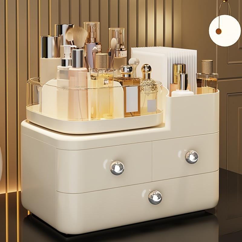 3-Tier Large Capacity Makeup Organizer with Drawers - Portable Cosmetic Storage Box, Durable Plastic Compact Design for Bathroom
