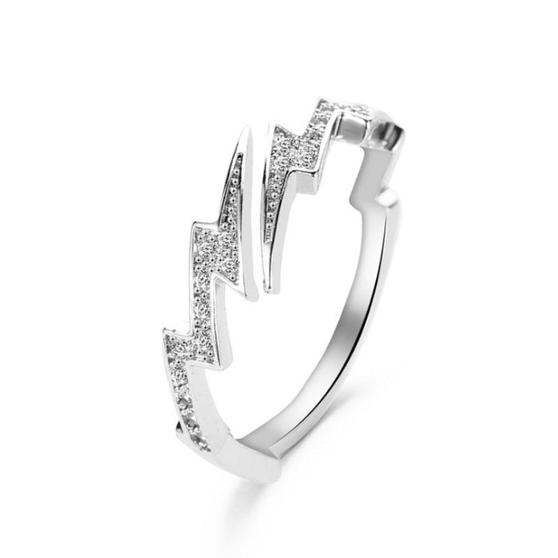 Unregelmäßiger geometrischer Zirkon-Blitz-Offener Ring im koreanischen Stil