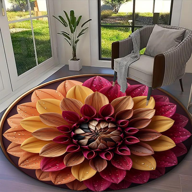 1pc Red Rose Vivid Poppy Printed Chair Rug for Home Office Use, Living Room Kitchen Game Room Round Carpet