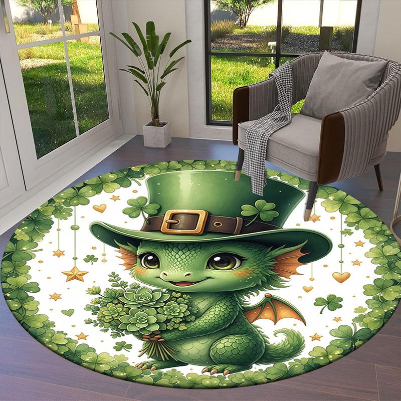 Green Festival Round Area Rug,Carpet Rug for Living Room Bedroom Sofa Playroom Decor,Non slip Floor Mat