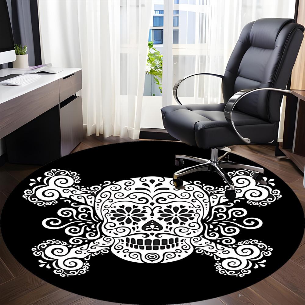 1pc Skull DayOfTheDead Office Round Area Rug, Under Office Chairs Bedroom Living Room Home Decor, Room Deco, Available In Various Sizes