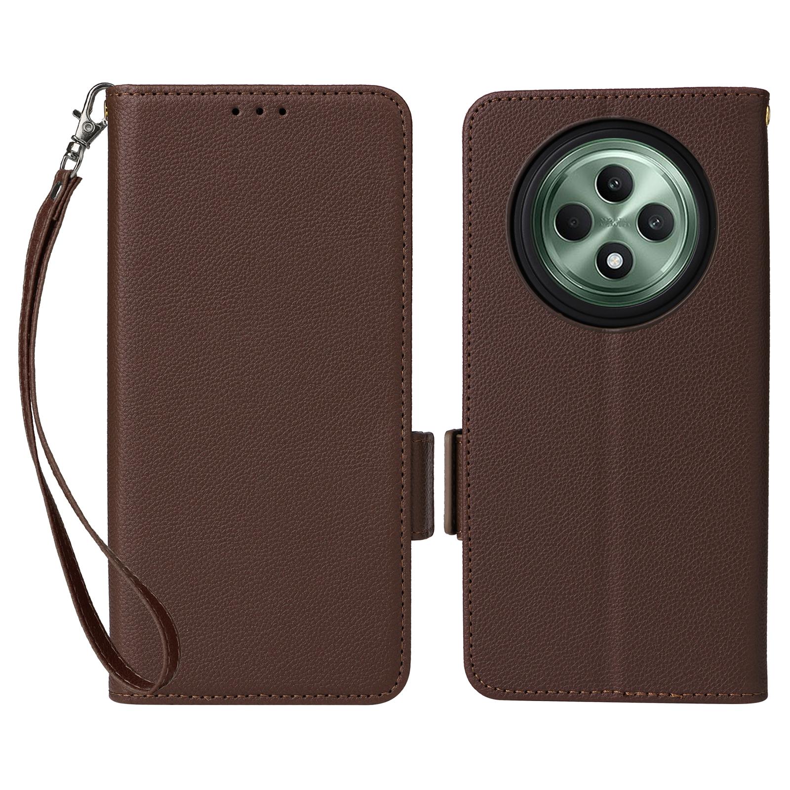 

For Oppo Reno12 F 5G/Oppo F27 5G Case with Wrist Strap Litchi Texture PU Leather Wallet Phone Cover Brown
