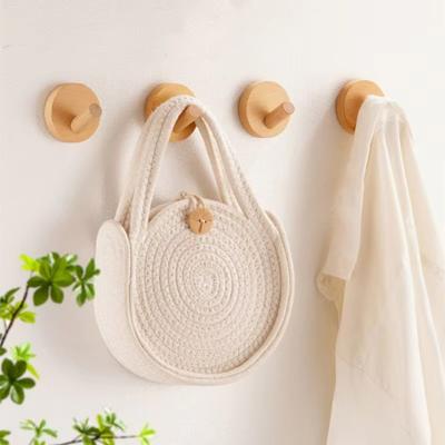 4pcs Beech Walnut Wood Wood Hook Solid Wood Simple Design Hanging Hanger Punch Free Wood Handle Wall Hook Home Decoration